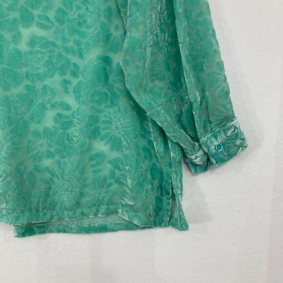 NWT Vintage C.l.o.t.h.e.s size 1X Kelly Green Floral Velvet Burn-out Button Down - Picture 10 of 11
